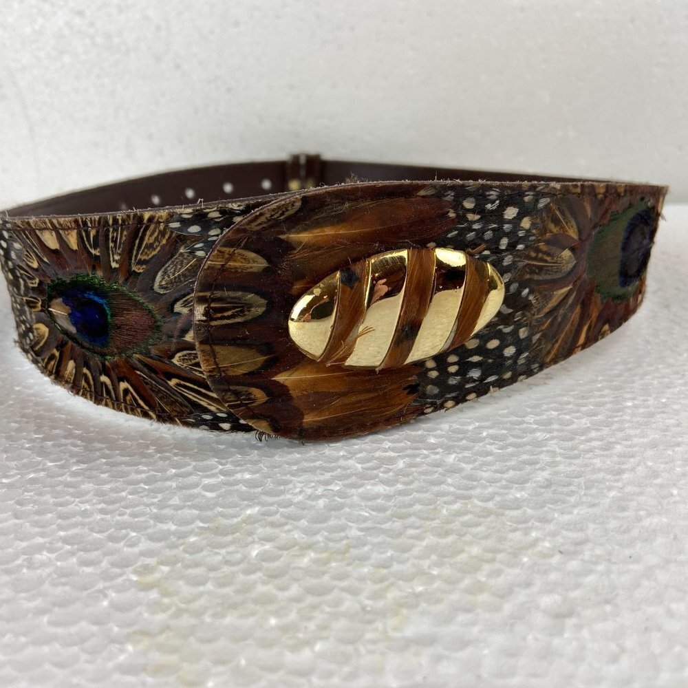 Vintage Art Belt  Real Genuine Peacock Pheasant